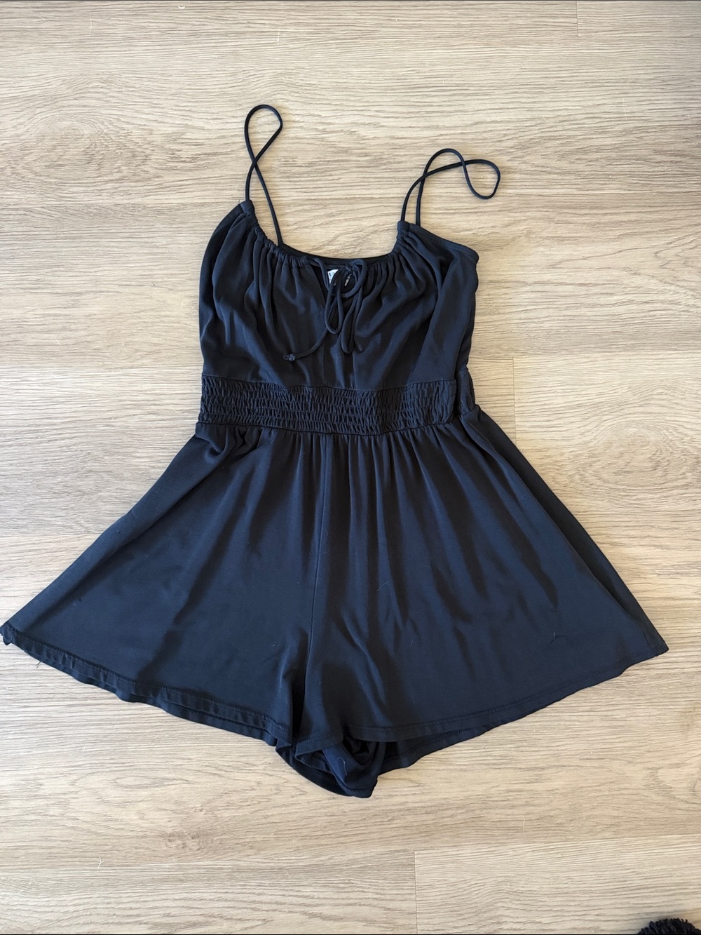 Urban Outfitters Black Smocked-Waist Spaghetti Strap Romper